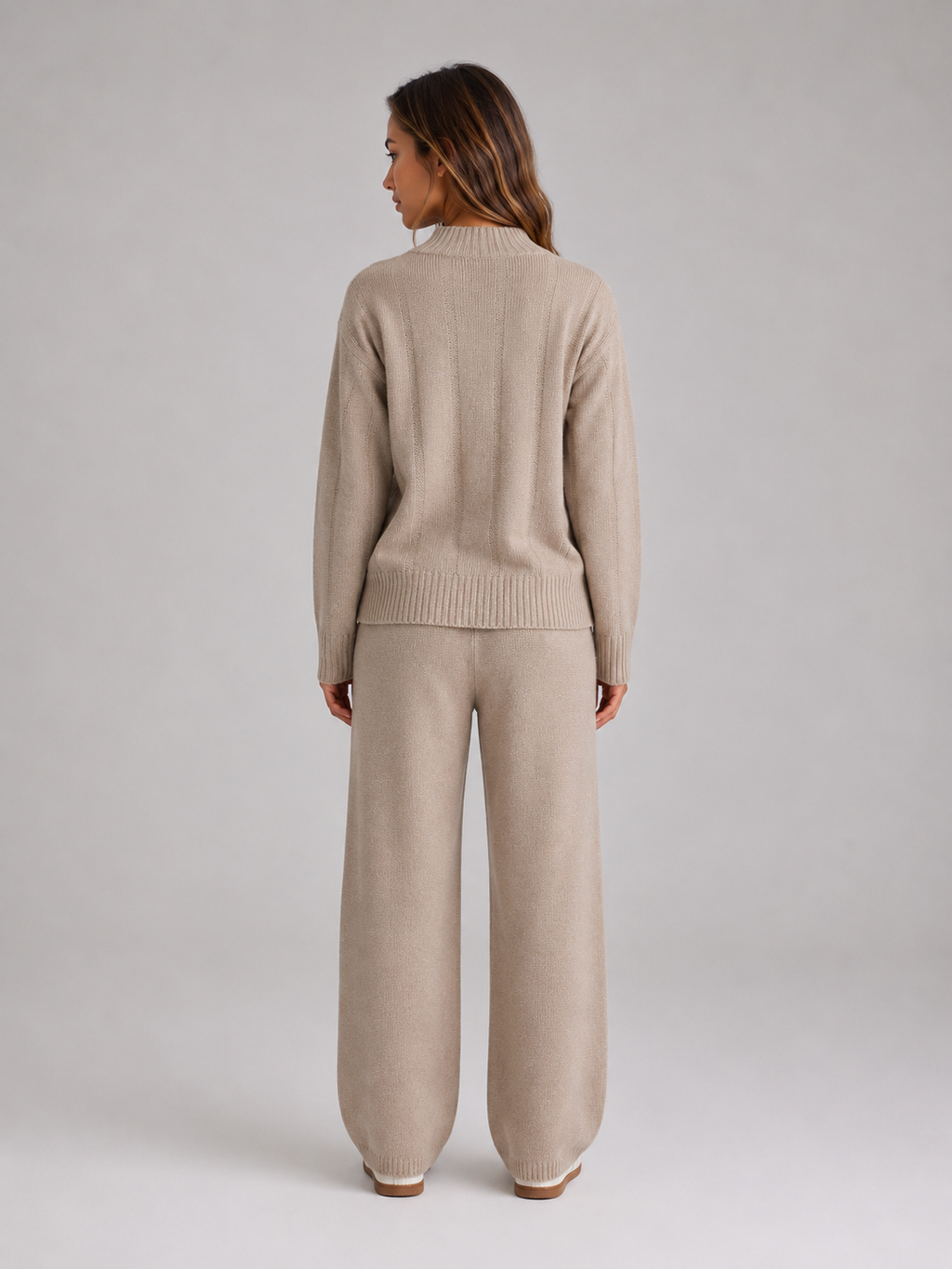 Women's Knitted Lounge Set with Wide Trousers