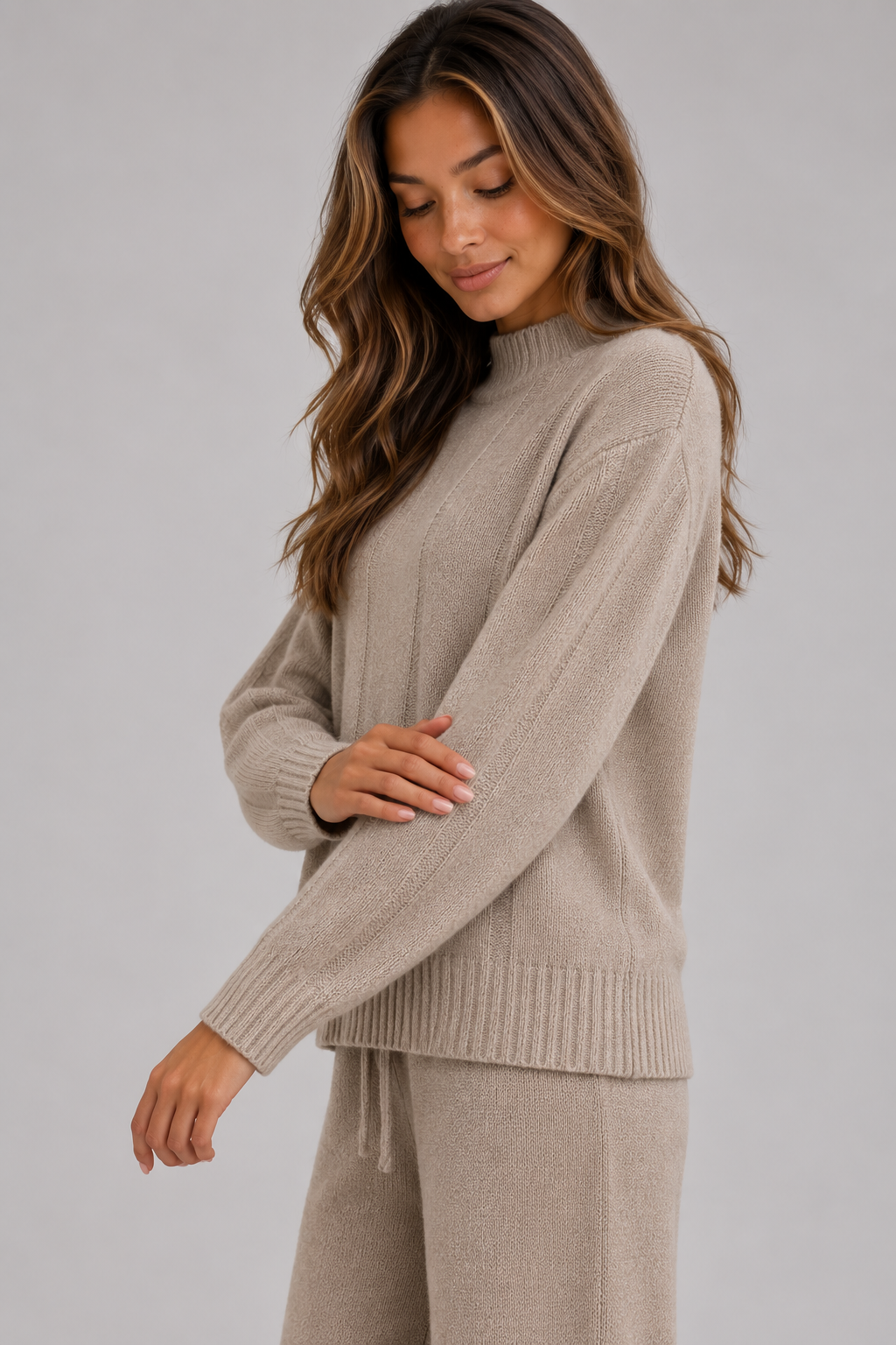 Women's Knitted Lounge Set with Wide Trousers