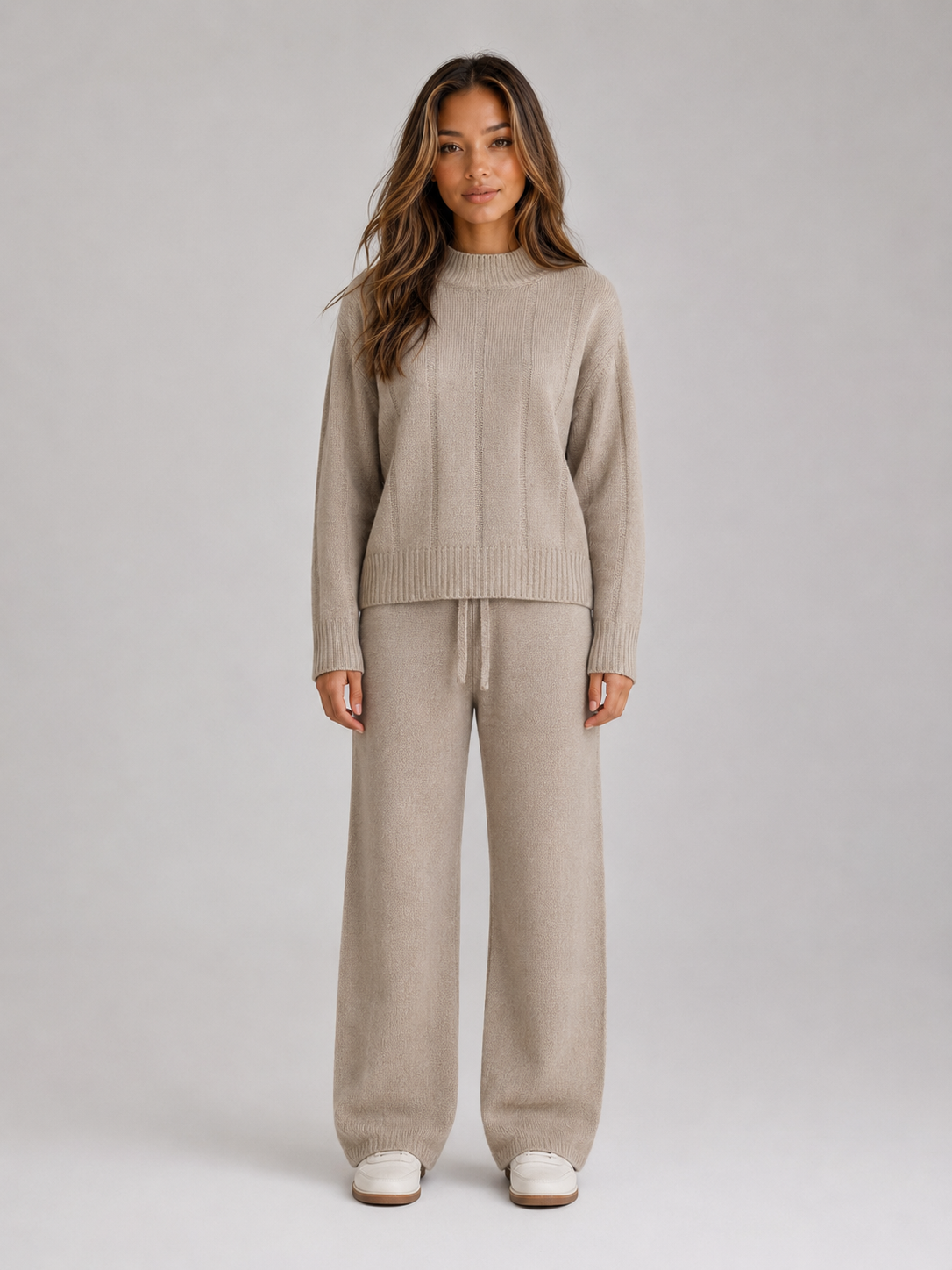 Women's Knitted Lounge Set with Wide Trousers