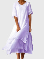 Women's Layered Midi Dress – Casual Short Sleeve Scoop Neck Maxi Dress