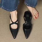 Women's Leather Mules Cross-Strap Pointed Toe Low Heel Slip-On