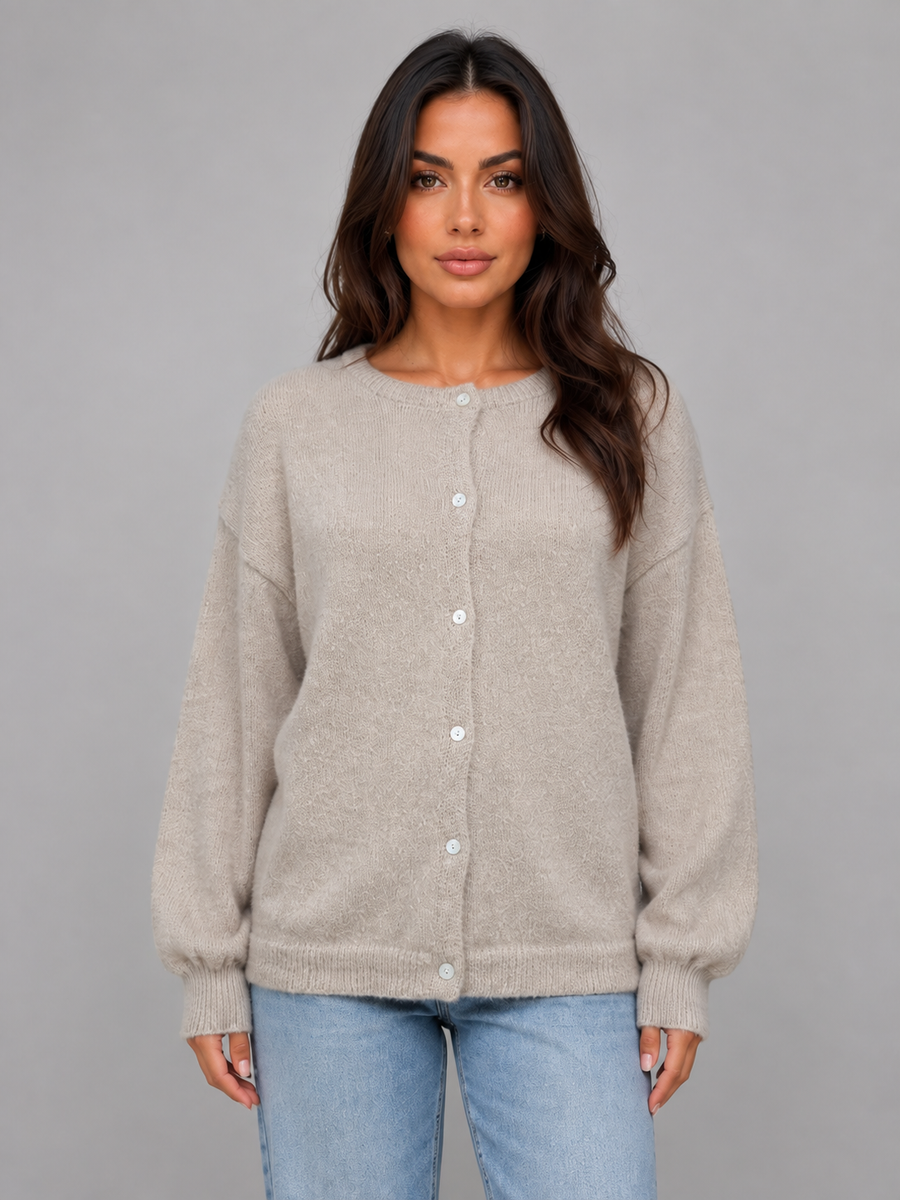 Women's Long Sleeve Cardigan with Crew Neck