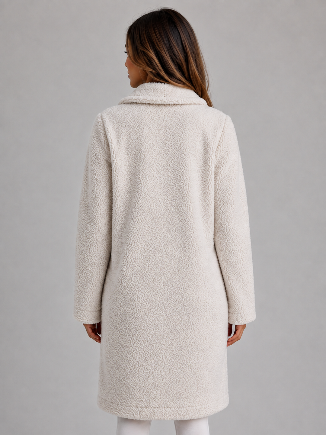 Women's Long Teddy Coat with Button Front