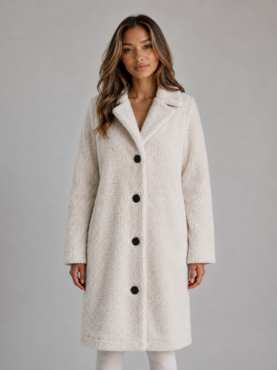 Women's Long Teddy Coat with Button Front