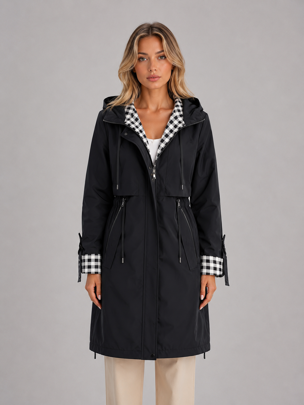 Women’s Longline Hooded Parka with Zip Front Closure