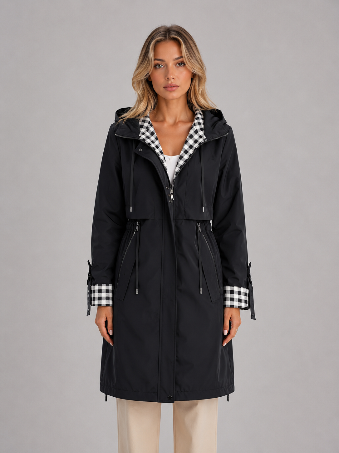 Women’s Longline Hooded Parka with Zip Front Closure