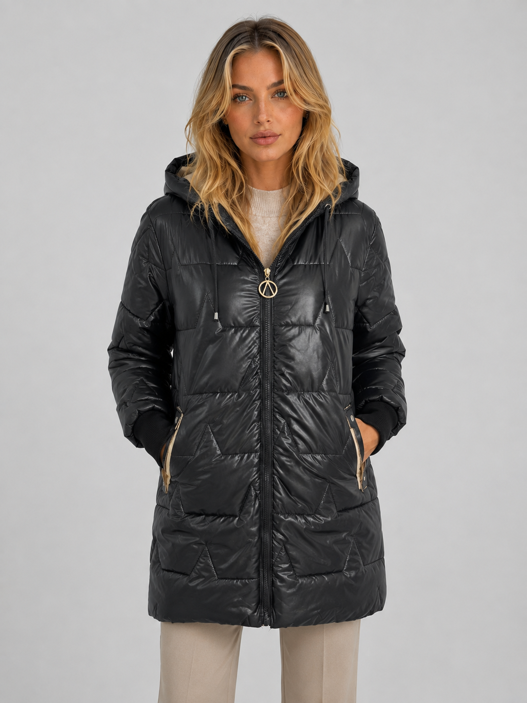 Women's Longline Hooded Puffer with Quilted Finish