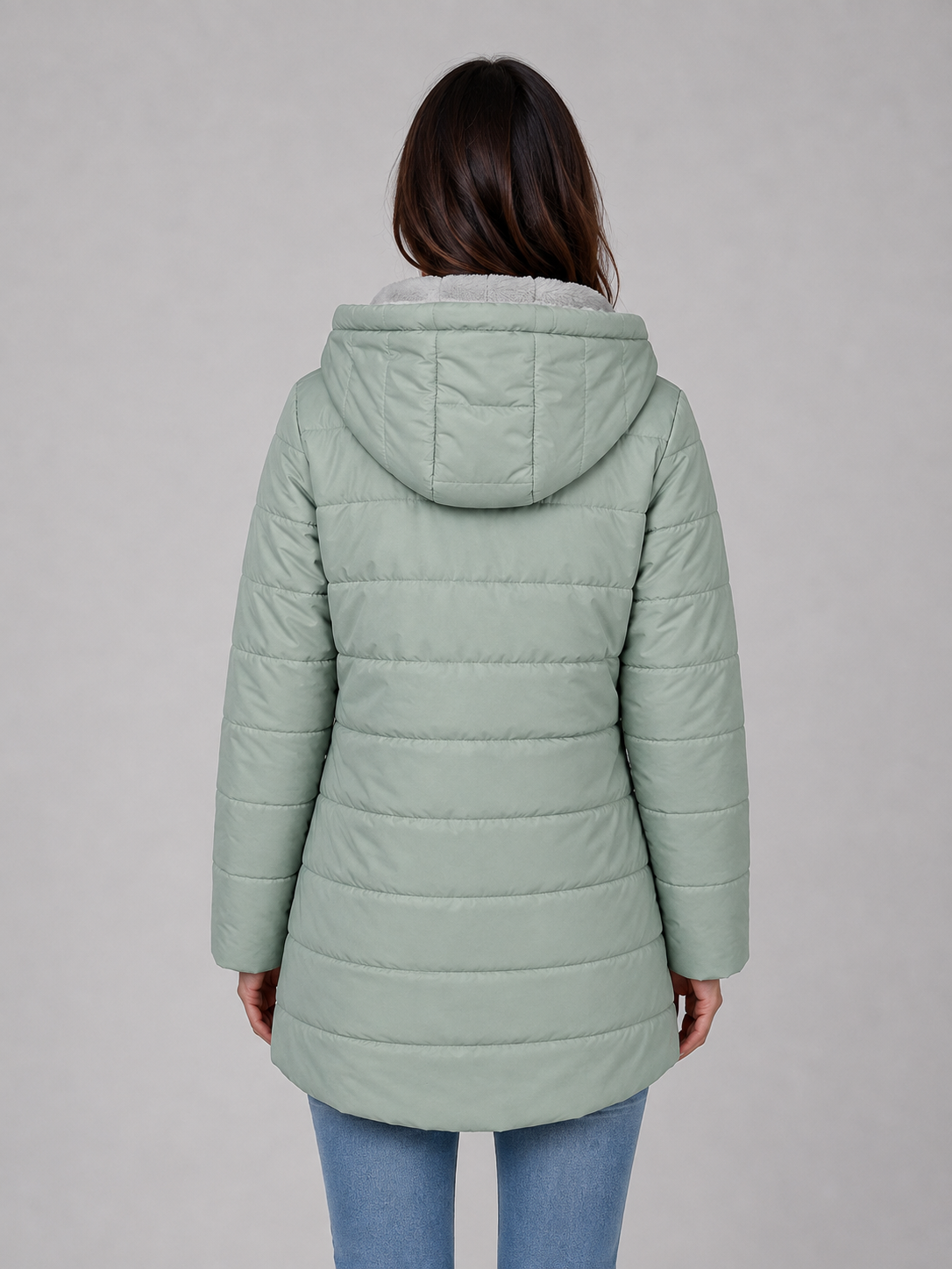 Women's Longline Puffer Coat – Hooded Fleece-Lined Winter Jacket