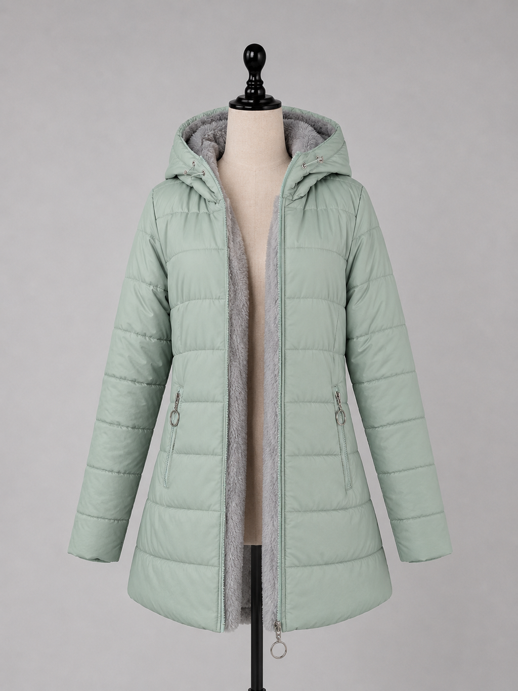 Women's Longline Puffer Coat – Hooded Fleece-Lined Winter Jacket