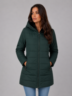 Women's Longline Puffer Coat – Hooded Fleece-Lined Winter Jacket