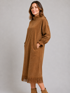 Women's Midi Dress with High Neck Fringe