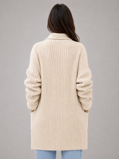 Women's Open Front Cardigan Shawl Collar - Soft Knit Longline Style