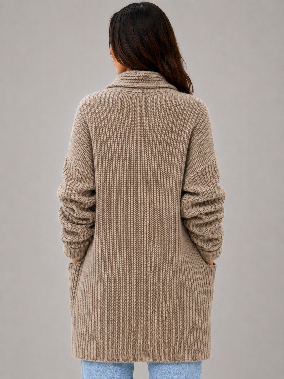 Women's Open Front Cardigan Shawl Collar - Soft Knit Longline Style