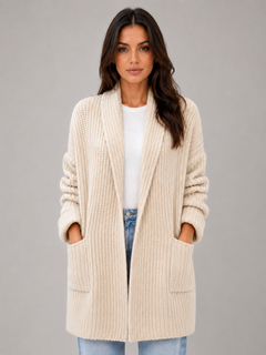 Women's Open Front Cardigan Shawl Collar - Soft Knit Longline Style