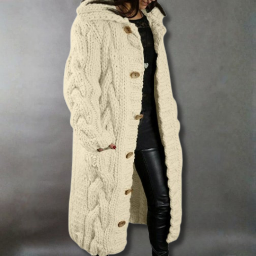 Women’s Oversized Cable Knit Coat with Hood