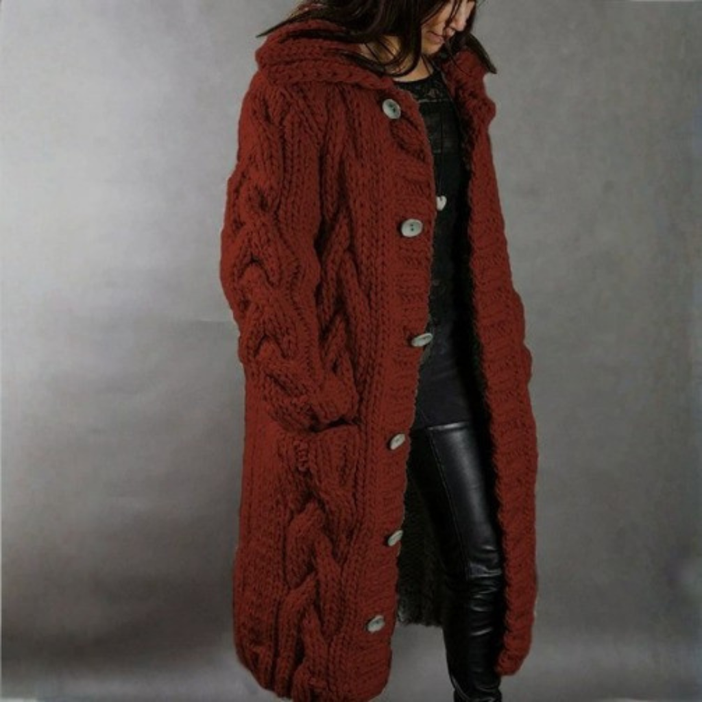 Women’s Oversized Cable Knit Coat with Hood