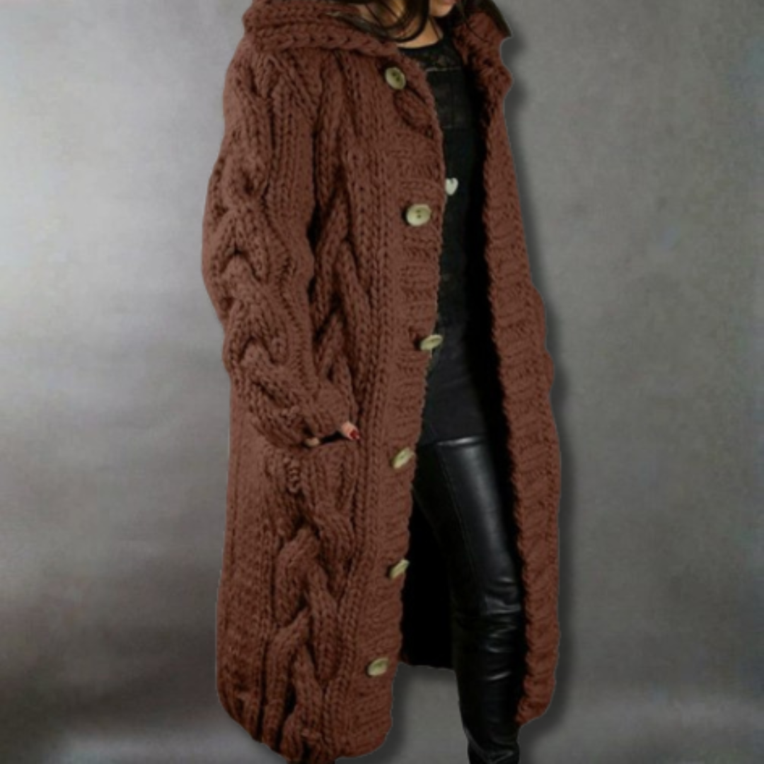 Women’s Oversized Cable Knit Coat with Hood