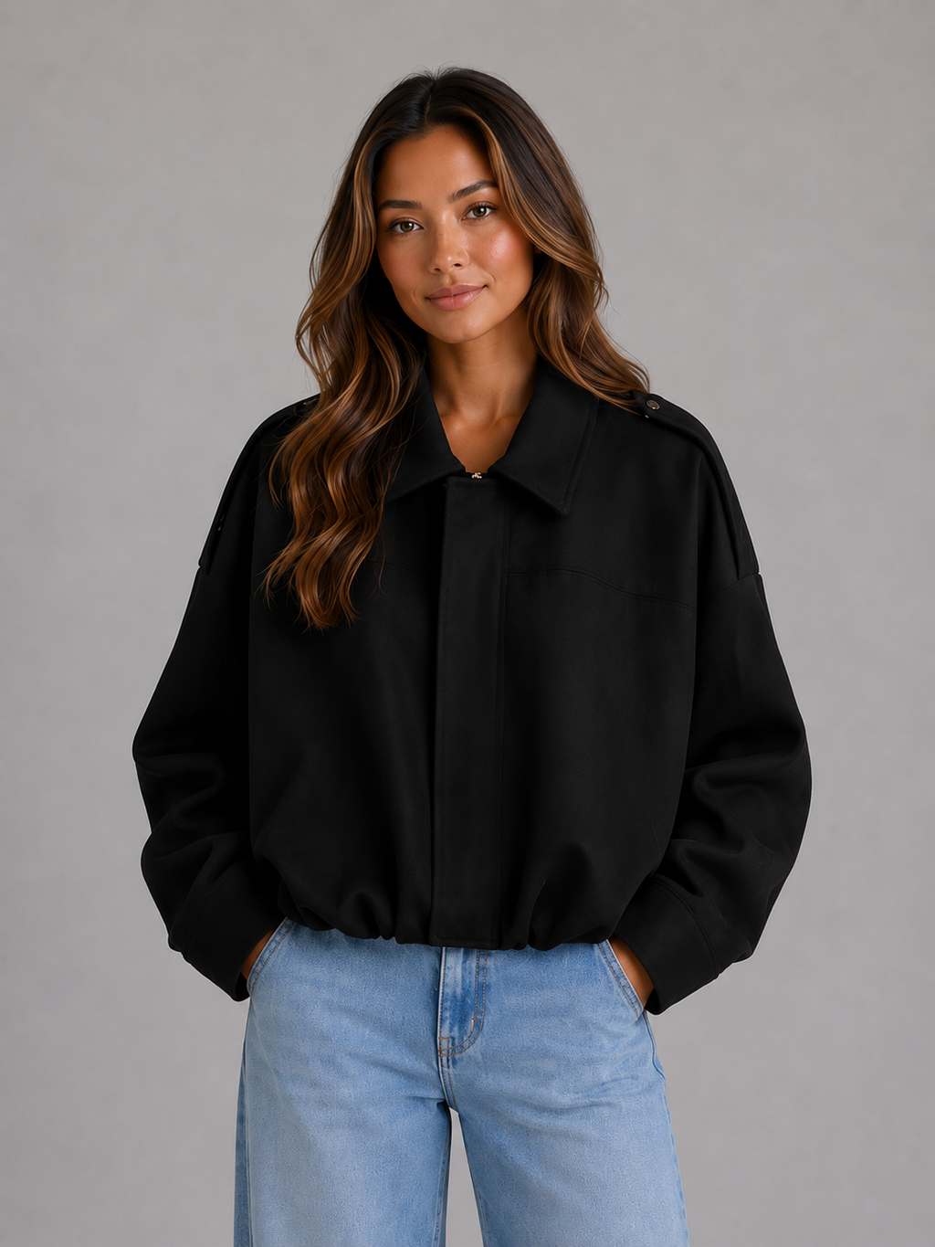 Women’s Oversized Jacket with Turn Down Collar