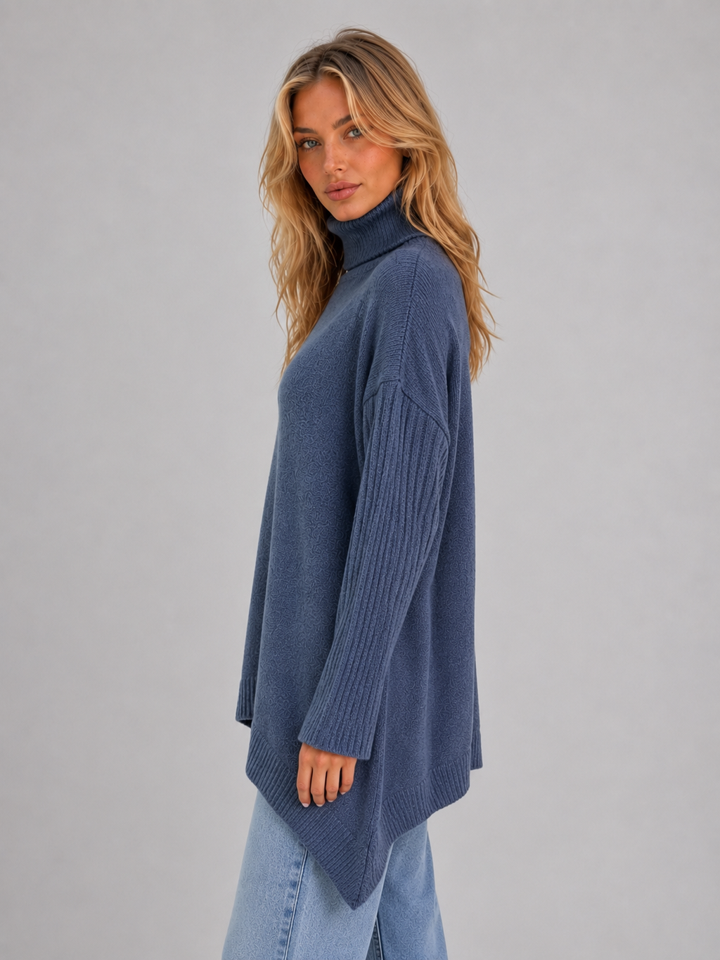 Women’s Oversized Jumper with Roll Neck Ribbing