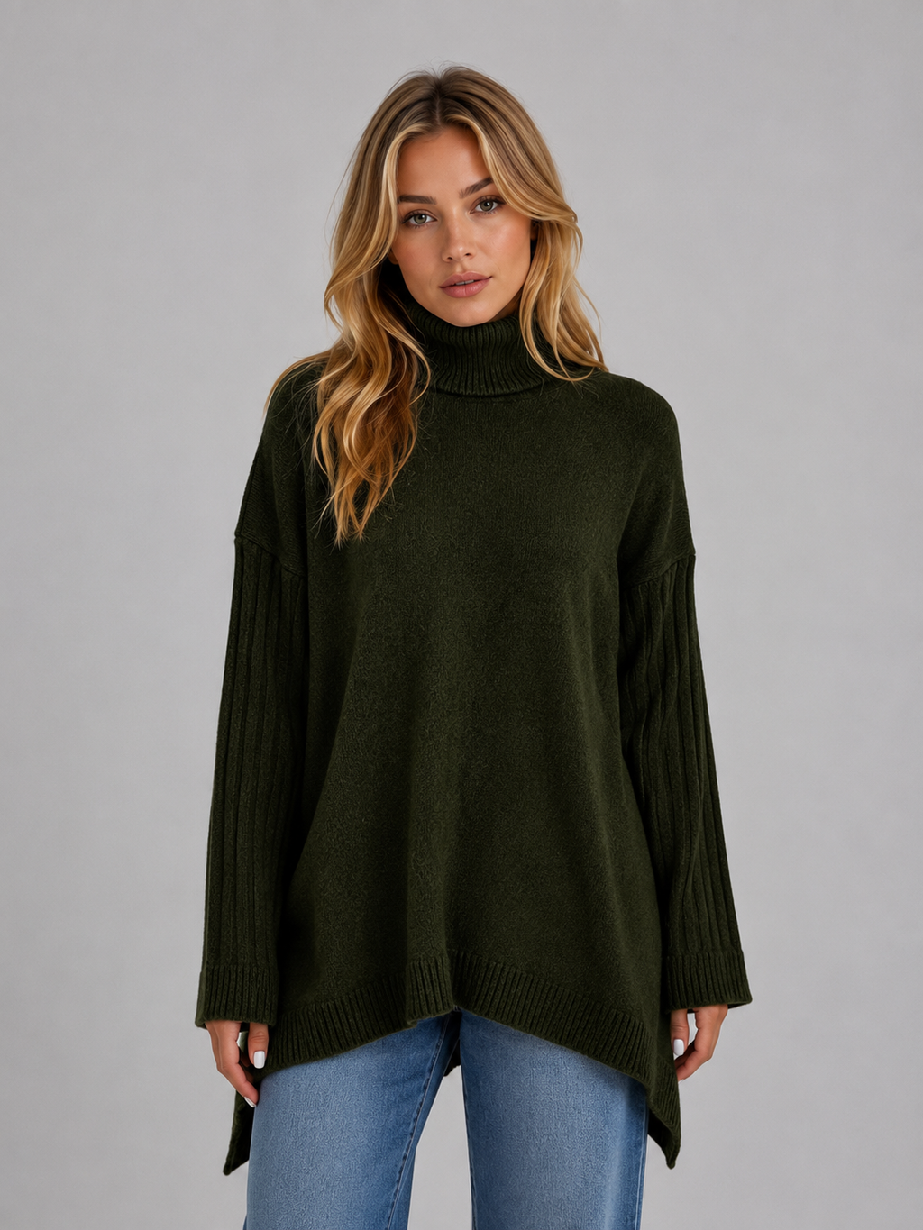 Women’s Oversized Jumper with Roll Neck Ribbing