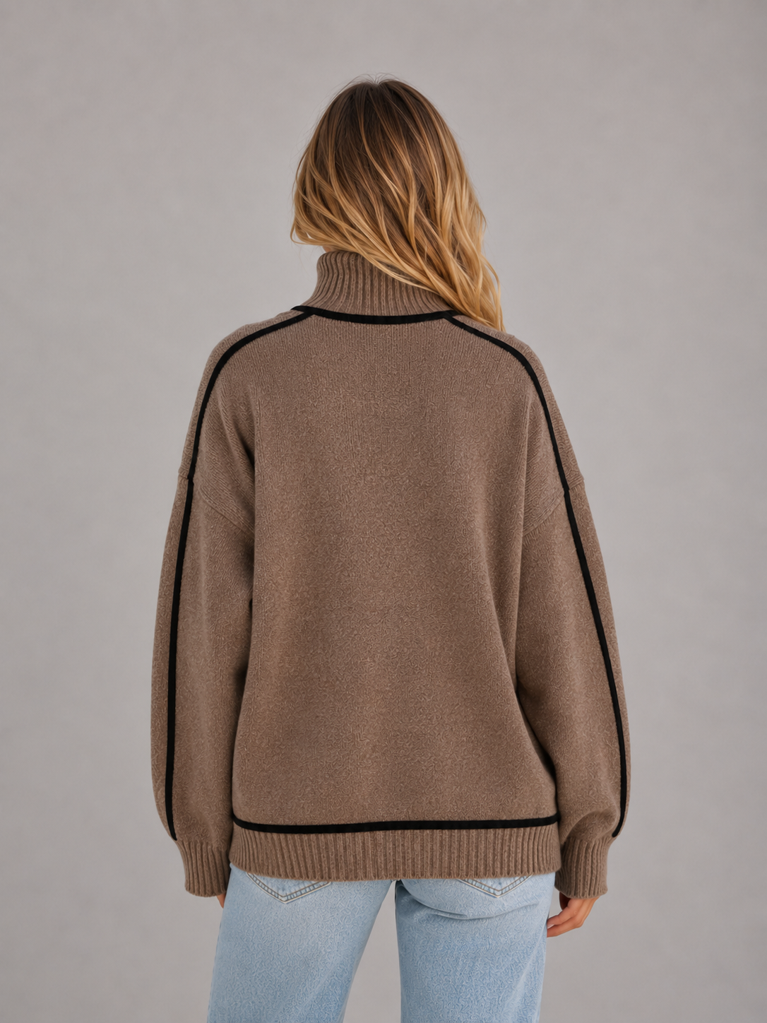 Women's Oversized Jumper with Roll Neck Trim
