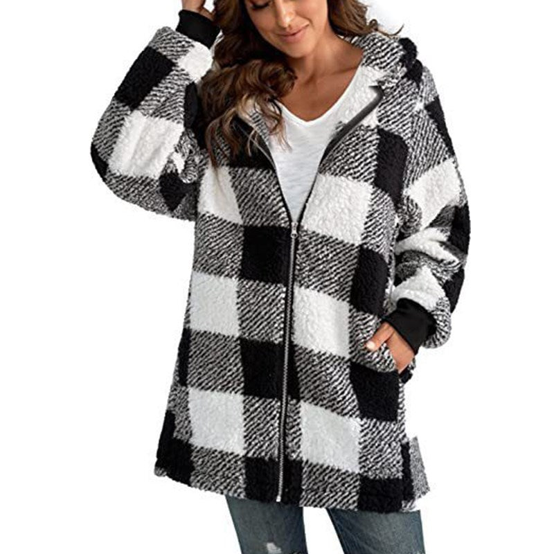 Women’s Plaid Hooded Coat with Comfort