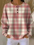 Celeste | Plaid Henley Sweater with Button Placket
