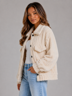 Women’s Plush Teddy Jacket with Button Front