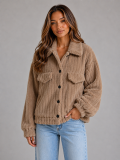 Women’s Plush Teddy Jacket with Button Front