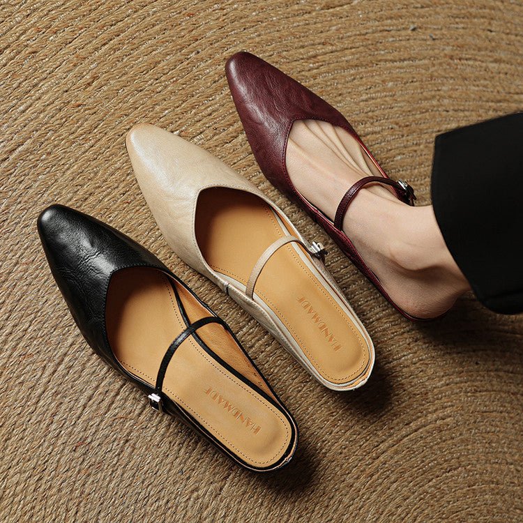 Women’s Pointed Toe Mules with Buckled Strap