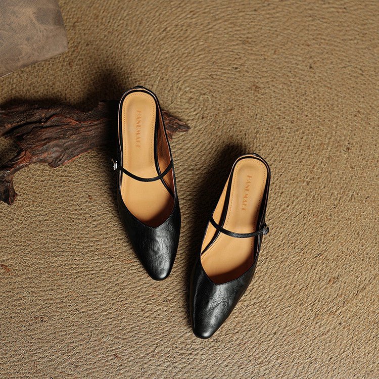 Women’s Pointed Toe Mules with Buckled Strap