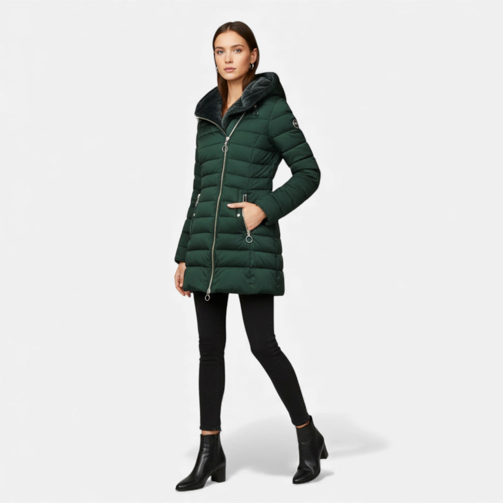 Women’s Quilted Hooded Jacket with Zip Pockets