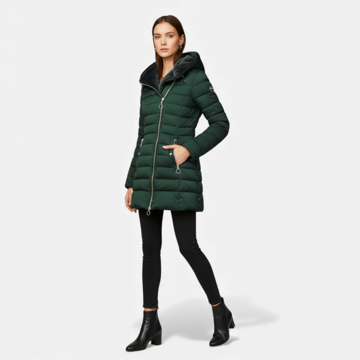 Women’s Quilted Hooded Jacket with Zip Pockets