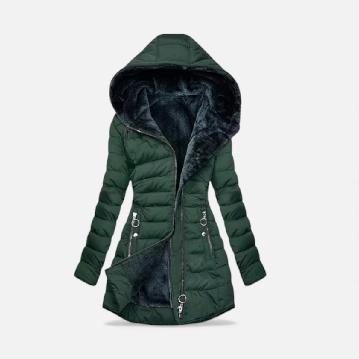 Women’s Quilted Hooded Jacket with Zip Pockets