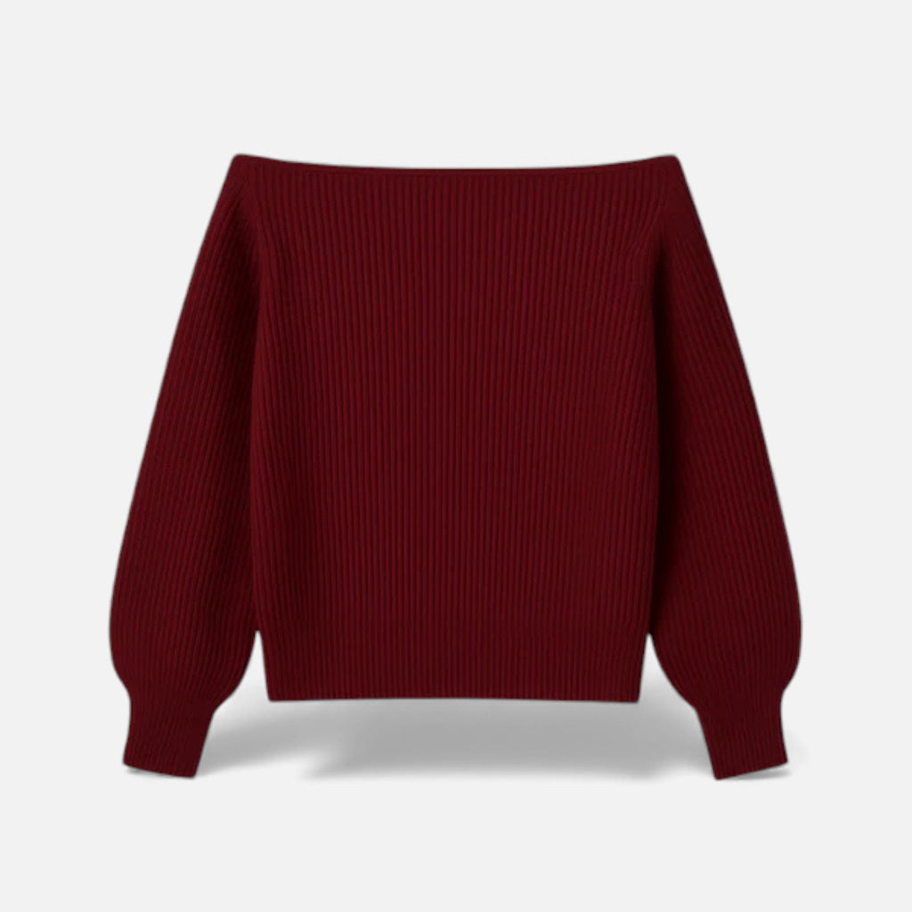 Vivienne | Off Shoulder Knit Top with Ribbed Sleeves