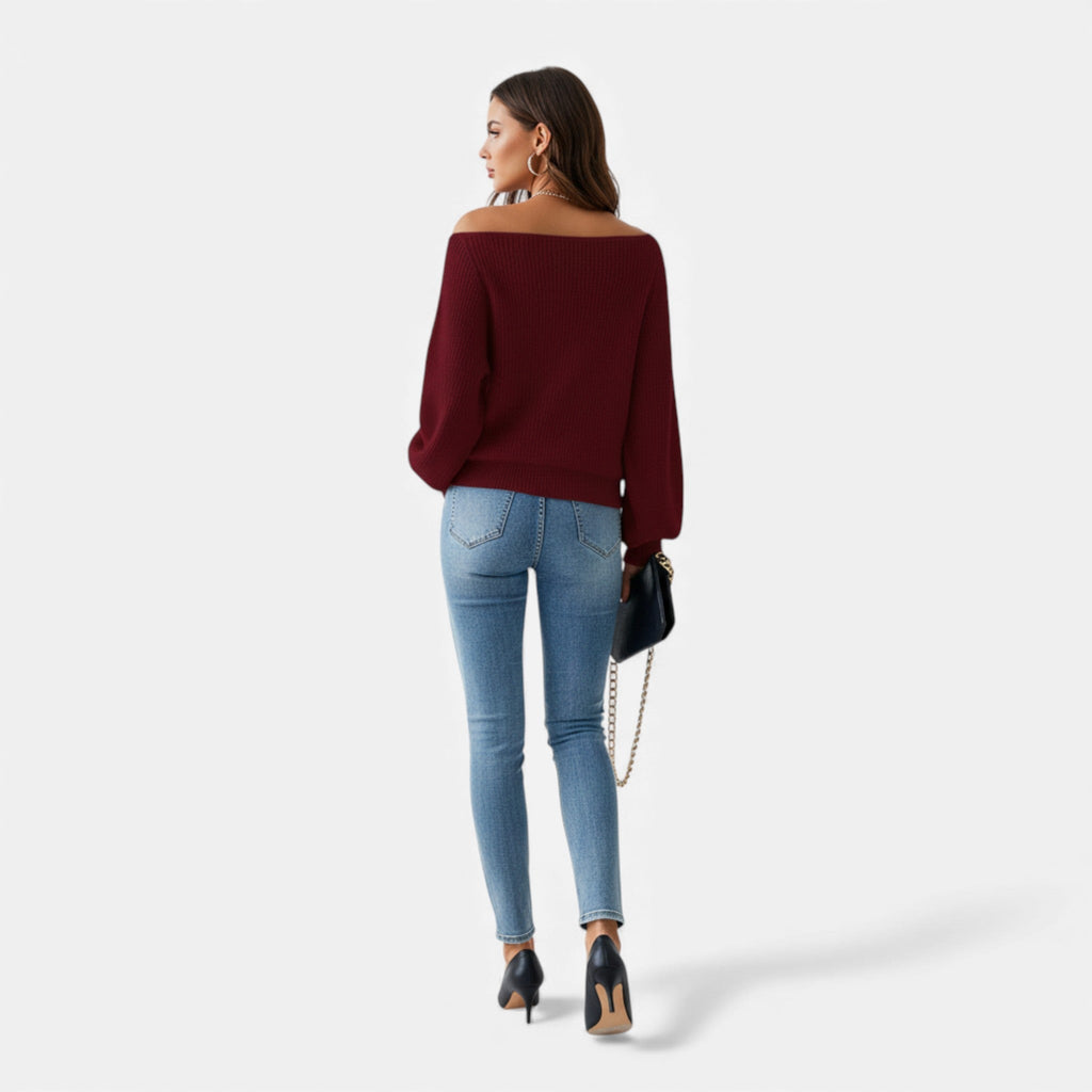 Vivienne | Off Shoulder Knit Top with Ribbed Sleeves