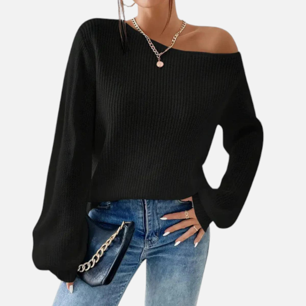 Vivienne | Off Shoulder Knit Top with Ribbed Sleeves