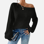 Vivienne | Off Shoulder Knit Top with Ribbed Sleeves