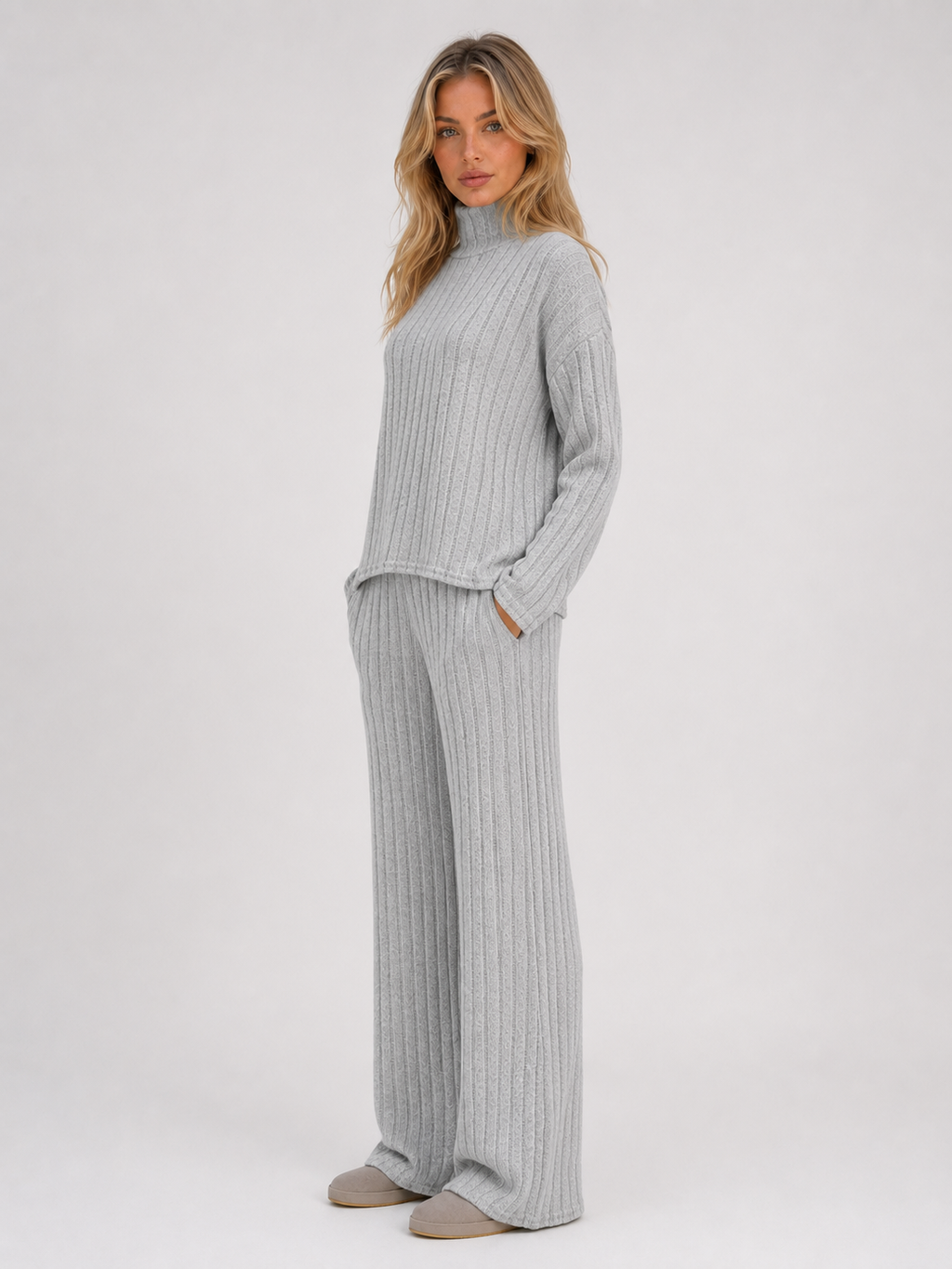 Women’s Ribbed Knitted Lounge Set with Roll Neck