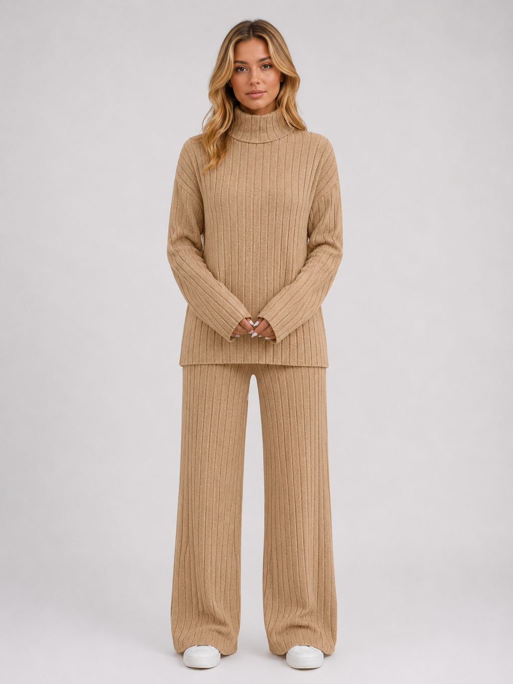 Women’s Ribbed Knitted Lounge Set with Roll Neck