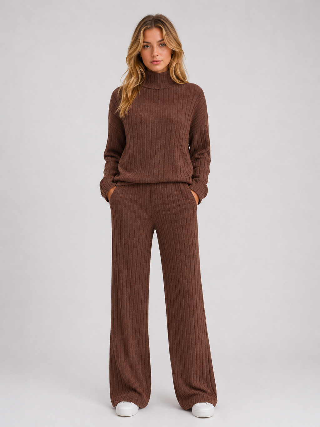 Women’s Ribbed Knitted Lounge Set with Roll Neck