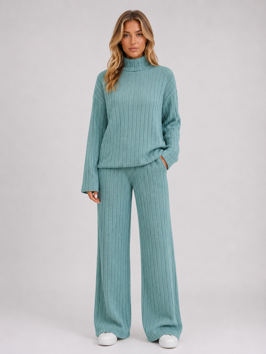 Women’s Ribbed Knitted Lounge Set with Roll Neck