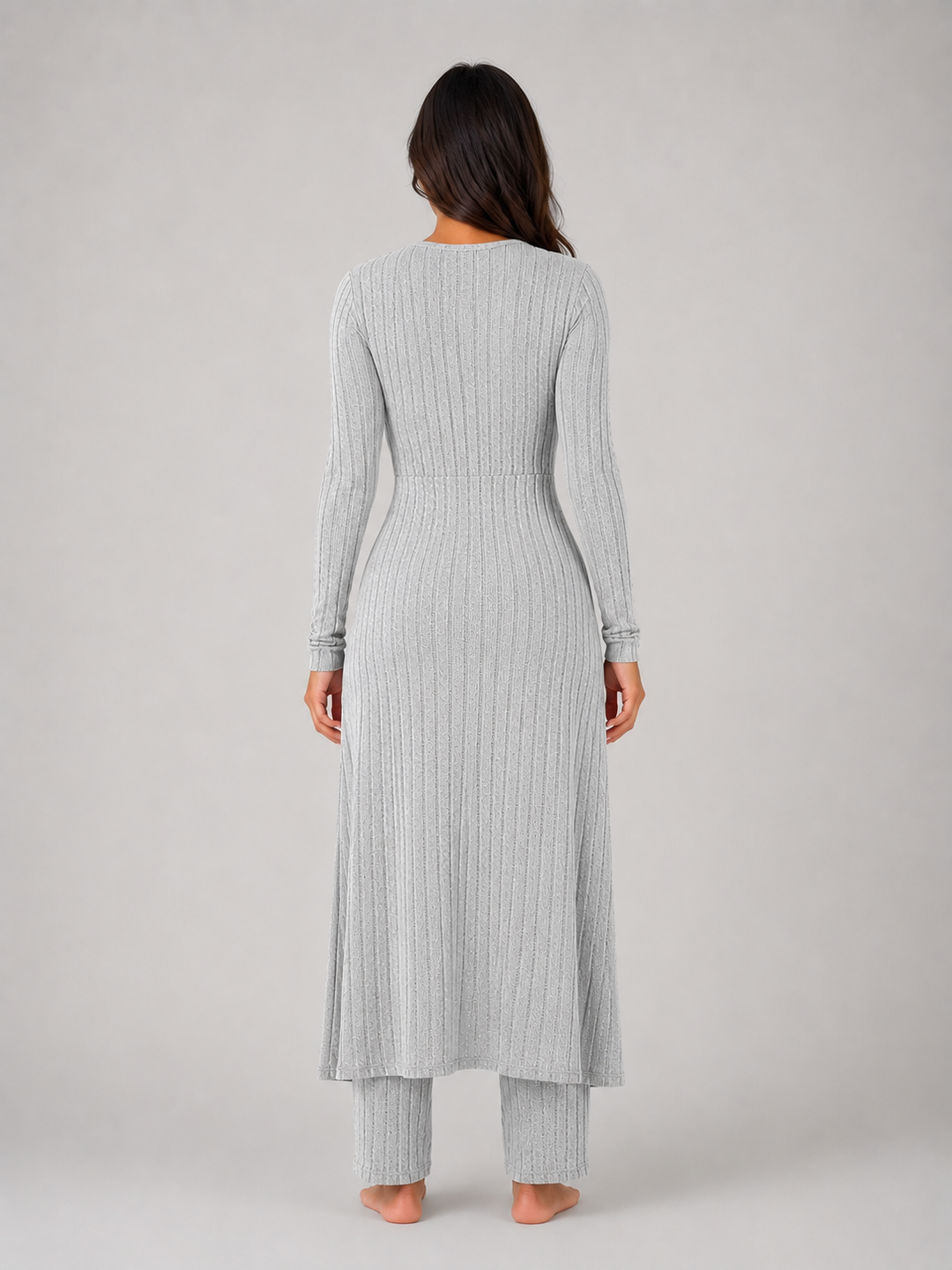Women's Ribbed Lounge Set with Split Overlay
