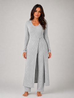 Women's Ribbed Lounge Set with Split Overlay