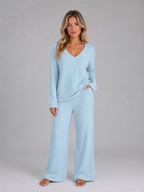 Women’s Ribbed Lounge Set with V-Neck Jumper