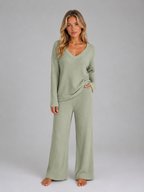 Women’s Ribbed Lounge Set with V-Neck Jumper