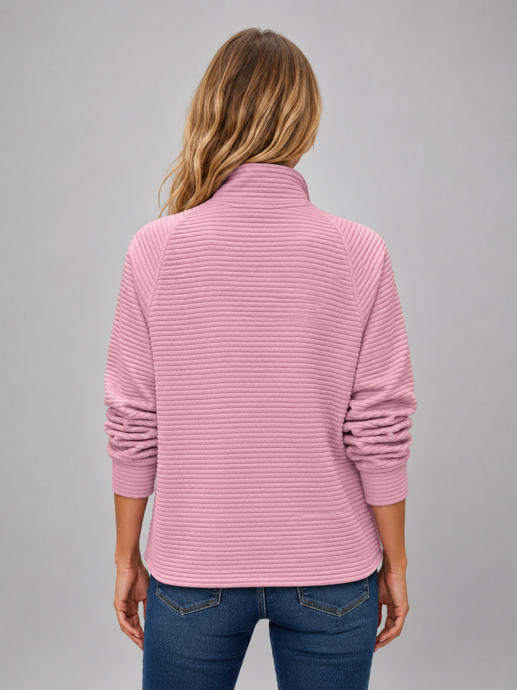 Women's Ribbed Pullover with Half Zip Neck