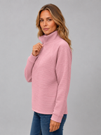 Women's Ribbed Pullover with Half Zip Neck