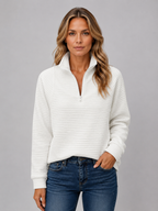 Women's Ribbed Pullover with Half Zip Neck