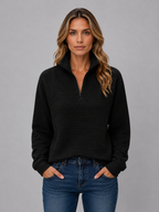 Women's Ribbed Pullover with Half Zip Neck